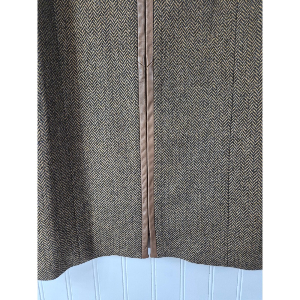 Kate Hill Women Brown Herringbone Wool Blend Leather Trim Zip Blazer Jacket 20W - Picture 4 of 9